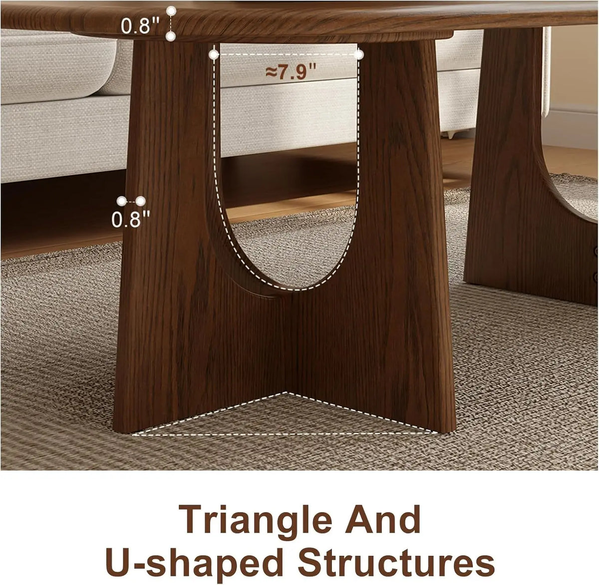 Mid Century Rubberwood Coffee Table With U Shaped Legs