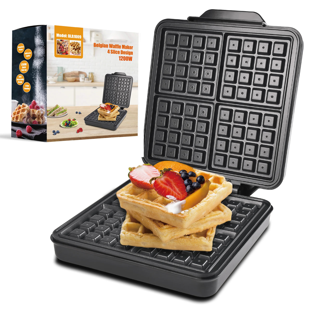 4-Slice Square Belgian & Classic Waffle Maker in 1Set, 1200W Waffle Iron With Nonstick Surface For Easy Cleanup, Waffles in 3Min