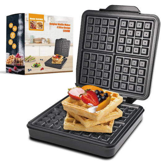 4-Slice Square Belgian & Classic Waffle Maker in 1Set, 1200W Waffle Iron With Nonstick Surface For Easy Cleanup, Waffles in 3Min