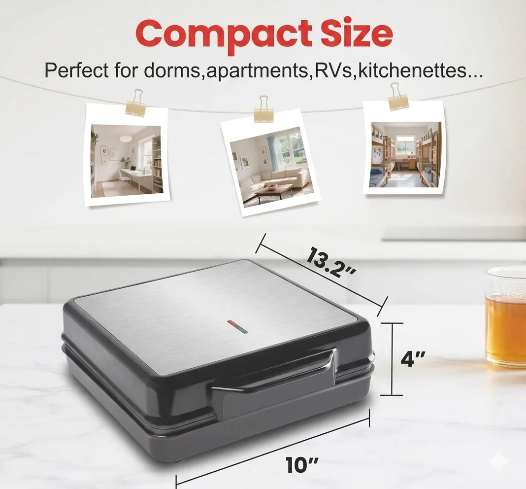 4-Slice Square Belgian & Classic Waffle Maker in 1Set, 1200W Waffle Iron With Nonstick Surface For Easy Cleanup, Waffles in 3Min