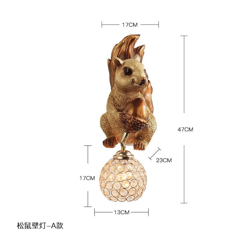 Nordic Creative Resin Wall Lamps Squirrel Owl Light Fixtures Cute Animal Personality Boy Girl Children's Room Study Bedside Lamp