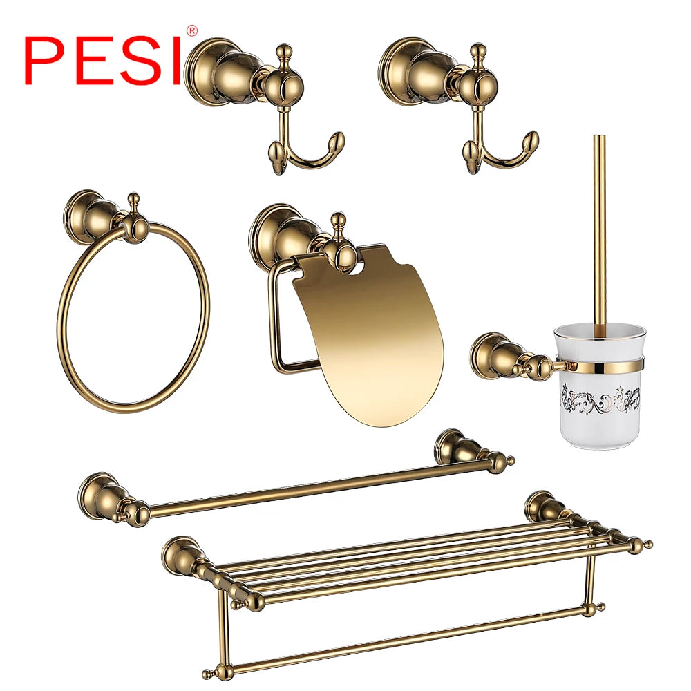 Bathroom Hardware Set Gold Robe Hook Towel Rail Bar Rack Bar Shelf Tissue Paper Holder Toothbrush Holder Bathroom Accessories.