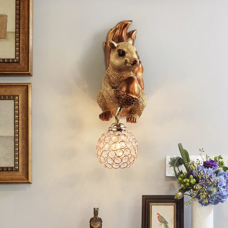Nordic Creative Resin Wall Lamps Squirrel Owl Light Fixtures Cute Animal Personality Boy Girl Children's Room Study Bedside Lamp