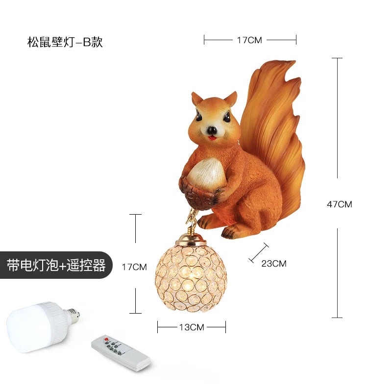 Nordic Creative Resin Wall Lamps Squirrel Owl Light Fixtures Cute Animal Personality Boy Girl Children's Room Study Bedside Lamp