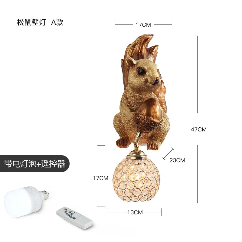 Nordic Creative Resin Wall Lamps Squirrel Owl Light Fixtures Cute Animal Personality Boy Girl Children's Room Study Bedside Lamp