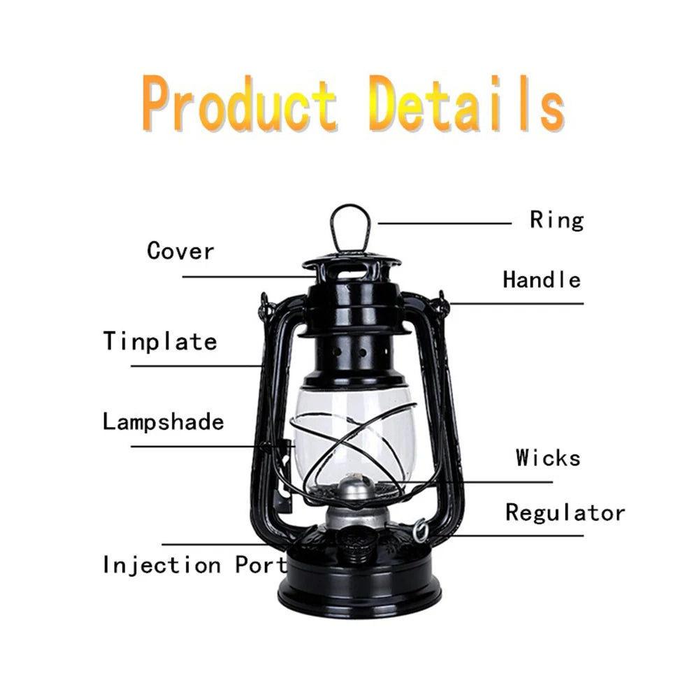 19cm Lamp Hurricane Lanterns Wick Oil Lamps Wild Emergency Light Fueled by Diesel Plant Oil for Garden Decor