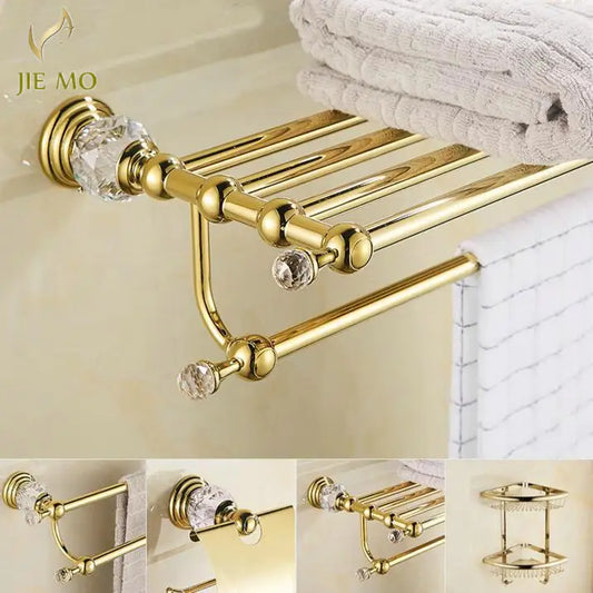 JIE MO Gold Brass Bathroom Hardware Set Towel Rack