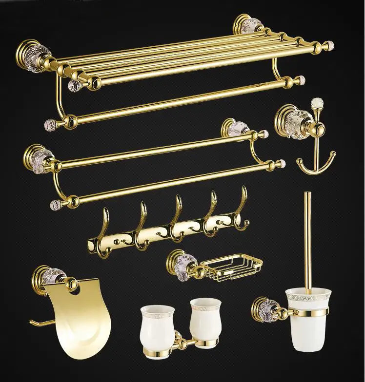 JIE MO Gold Brass Bathroom Hardware Set Towel Rack
