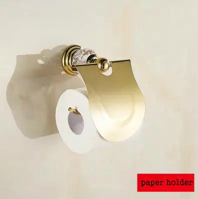 JIE MO Gold Brass Bathroom Hardware Set Towel Rack