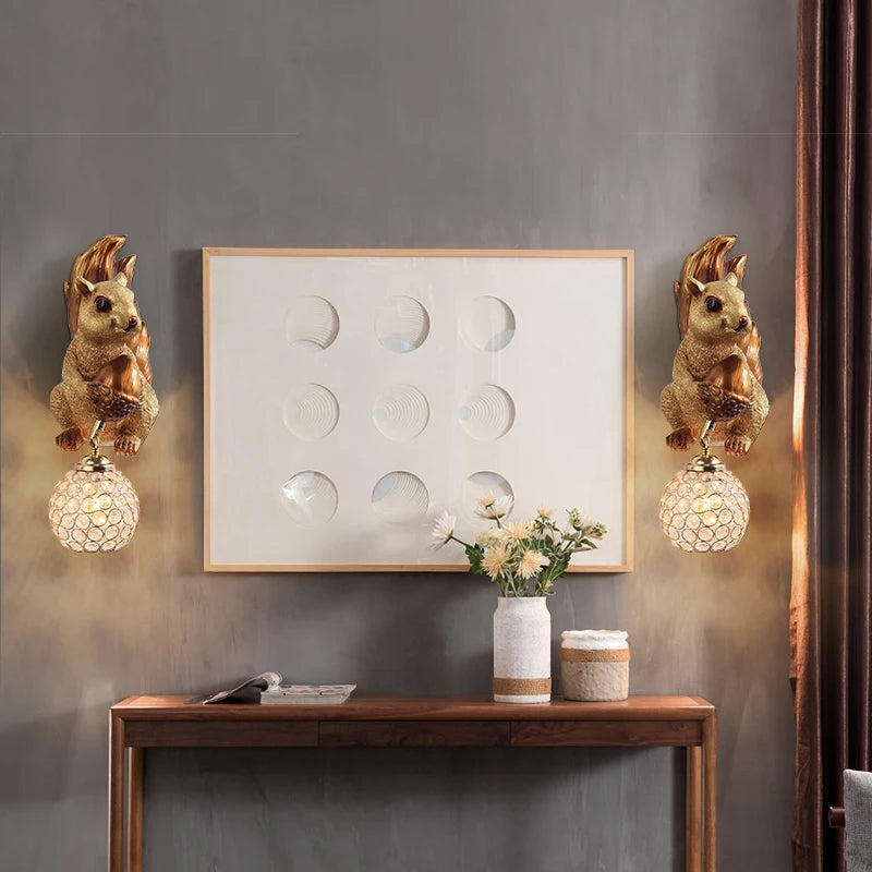 Nordic Creative Resin Wall Lamps Squirrel Owl Light Fixtures Cute Animal Personality Boy Girl Children's Room Study Bedside Lamp