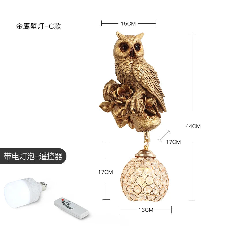 Nordic Creative Resin Wall Lamps Squirrel Owl Light Fixtures Cute Animal Personality Boy Girl Children's Room Study Bedside Lamp