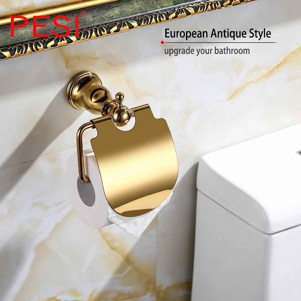 Bathroom Hardware Set Gold Robe Hook Towel Rail Bar Rack Bar Shelf Tissue Paper Holder Toothbrush Holder Bathroom Accessories.