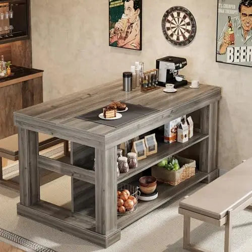 Kitchen Island With Seating And Storage Farmhouse Wood Table