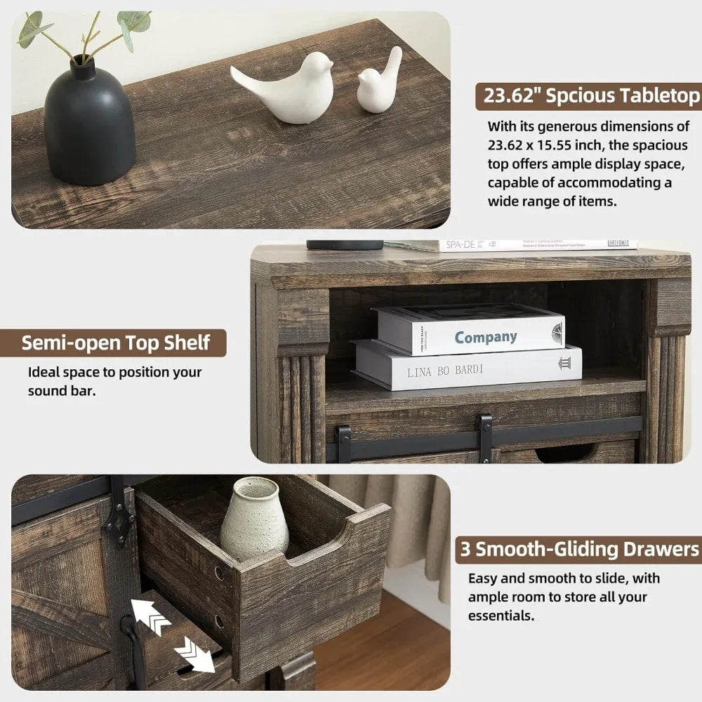 XMSJ Farmhouse Bathroom Cabinet With Sliding Barn Door