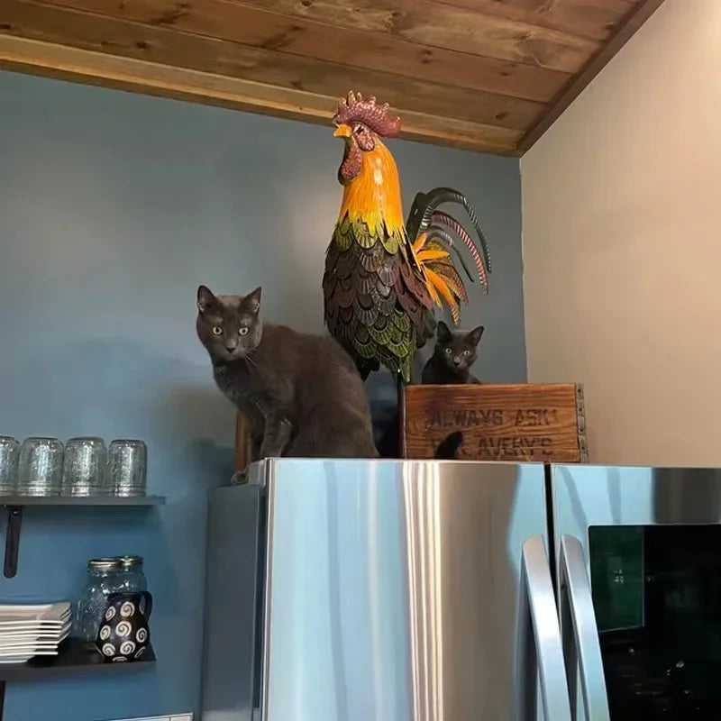 Metal Rooster Garden Sculpture Outdoor Decor Statue