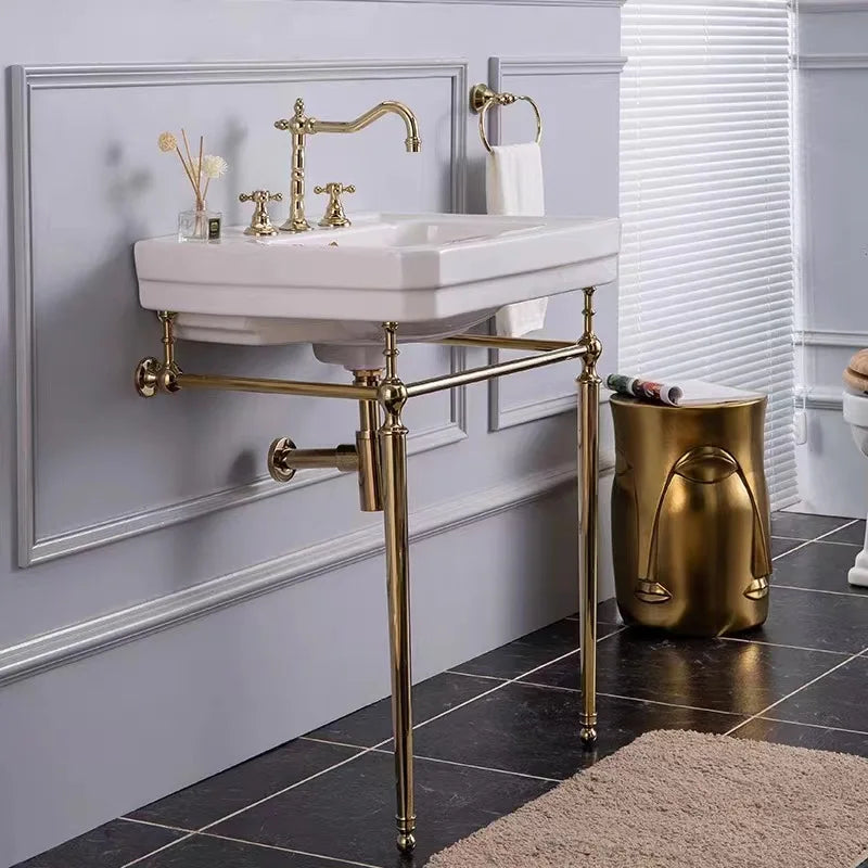 Smvp Floor Standing Ceramic Washbasin With Brass Bracket Durable