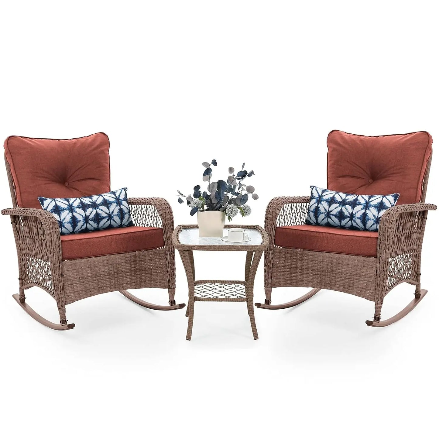 3 Piece Wicker Rocking Bistro Set All Weather PE Wicker Backyard
