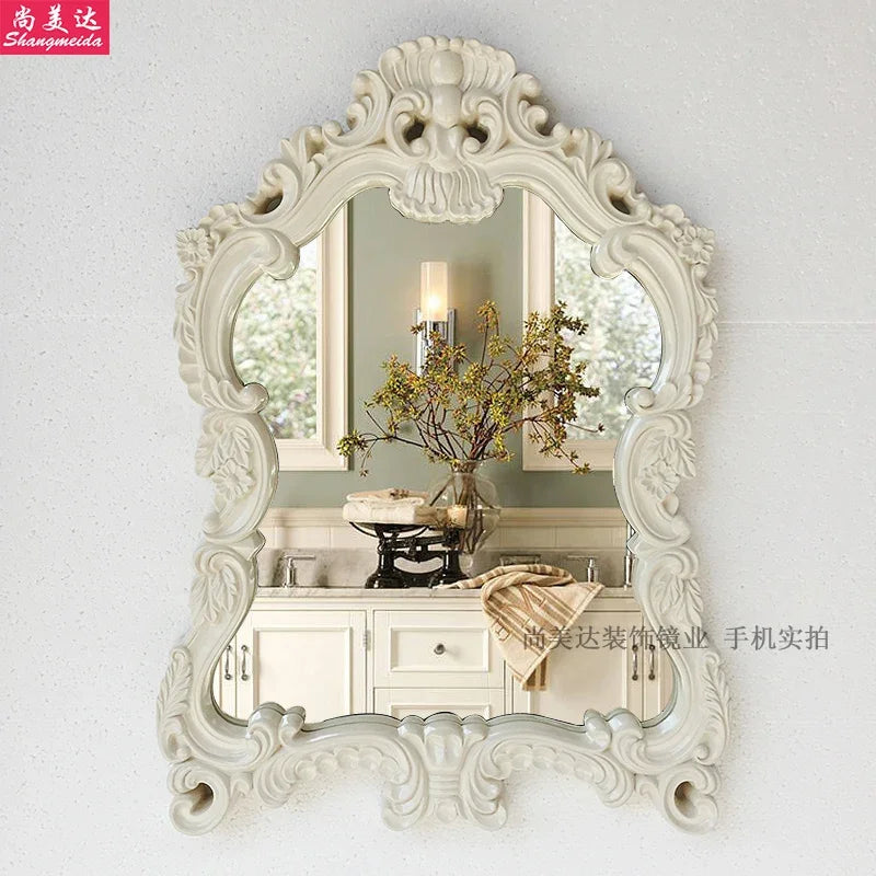 European Style Wall Mounted Bathroom Mirror With Waterproof Decorative Frame