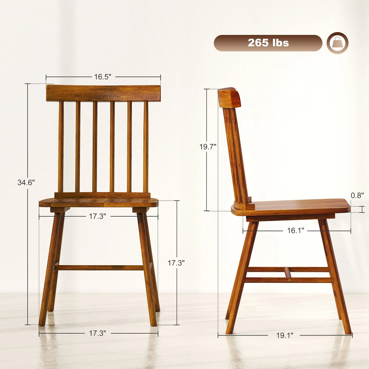 HOMCOM Windsor Wooden Dining Chairs With Spindle Backrests