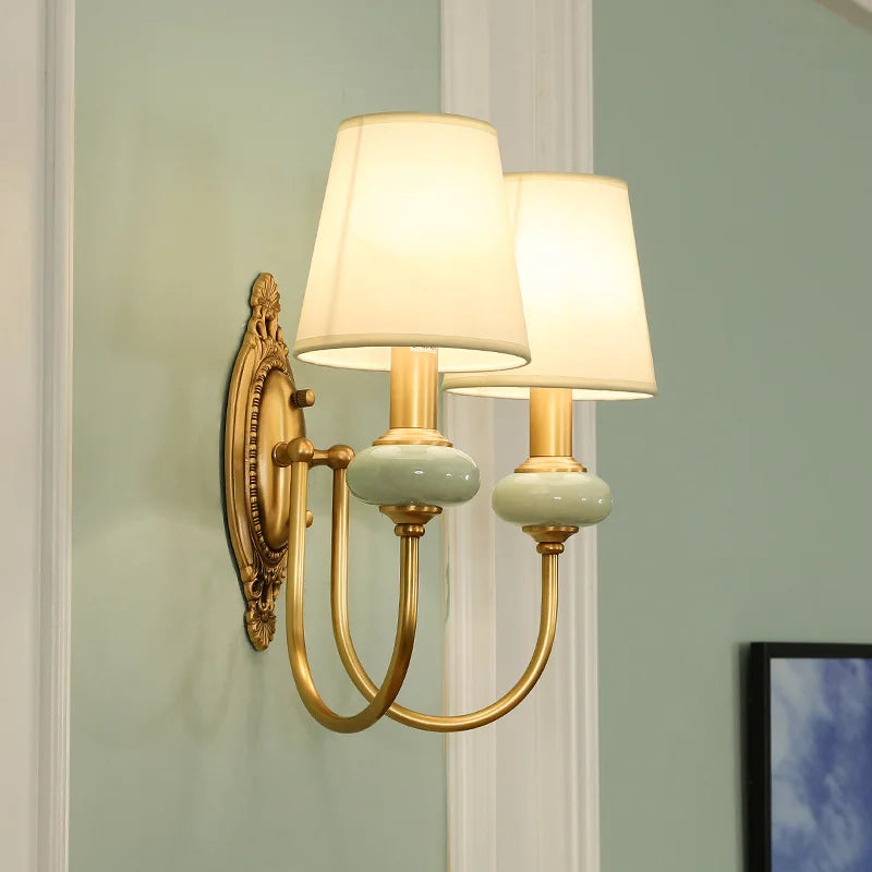 ENERLORD All Copper Ceramic Wall Lamp Single Head For Bedroom