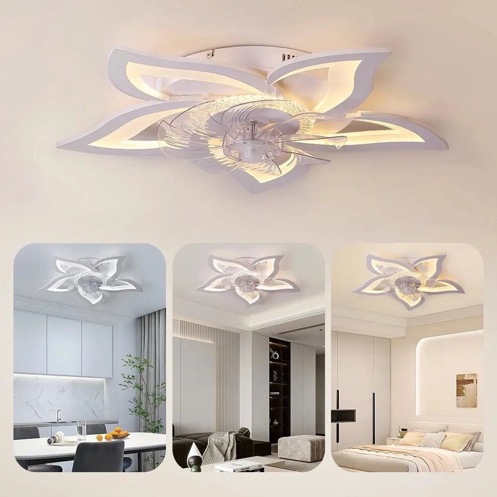 Ceiling Fan With Lights Modern Flower Flush Mount Reversible For Living Room