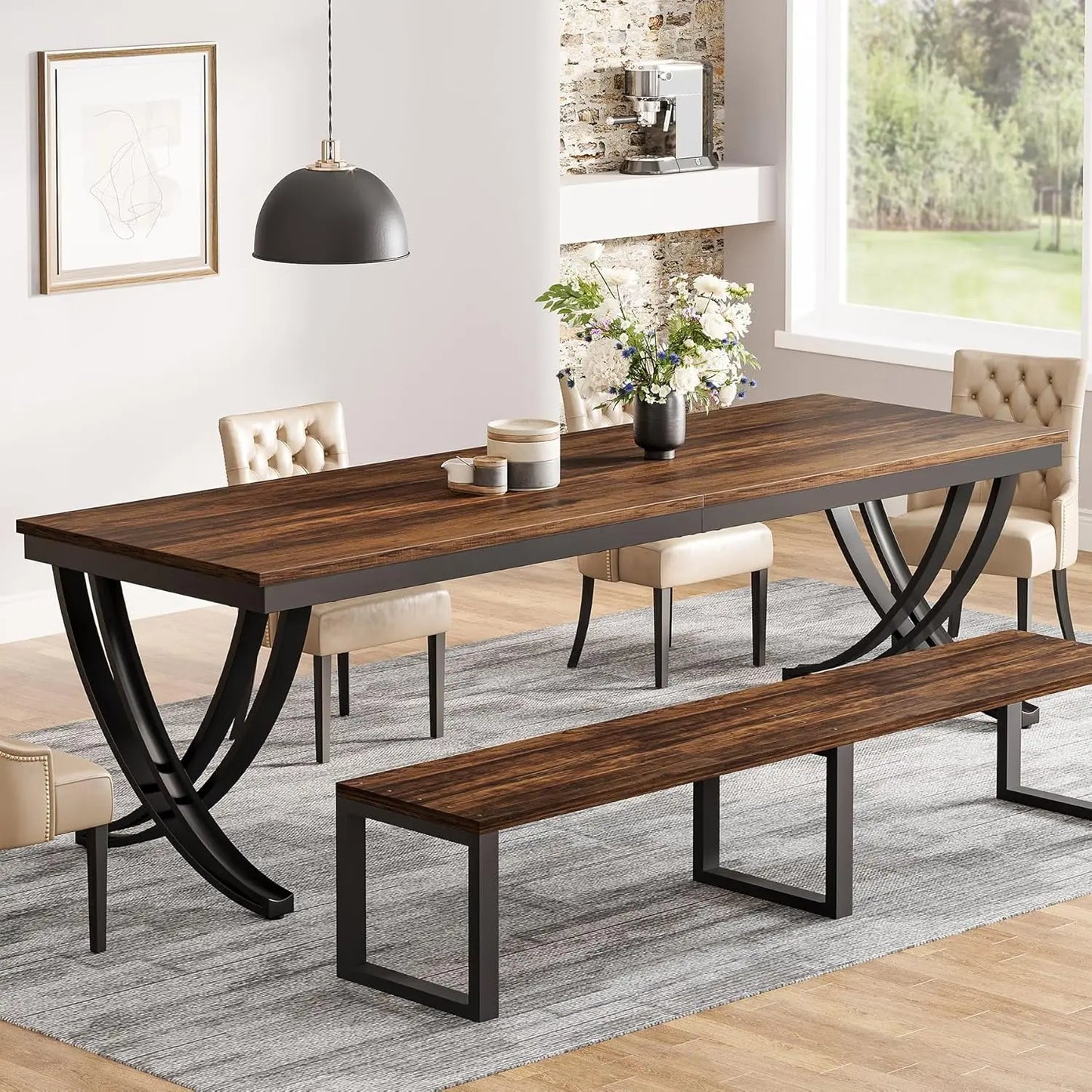 LITTLE TREE Rectangular Farmhouse Dining Table For Kitchen And Dining Room