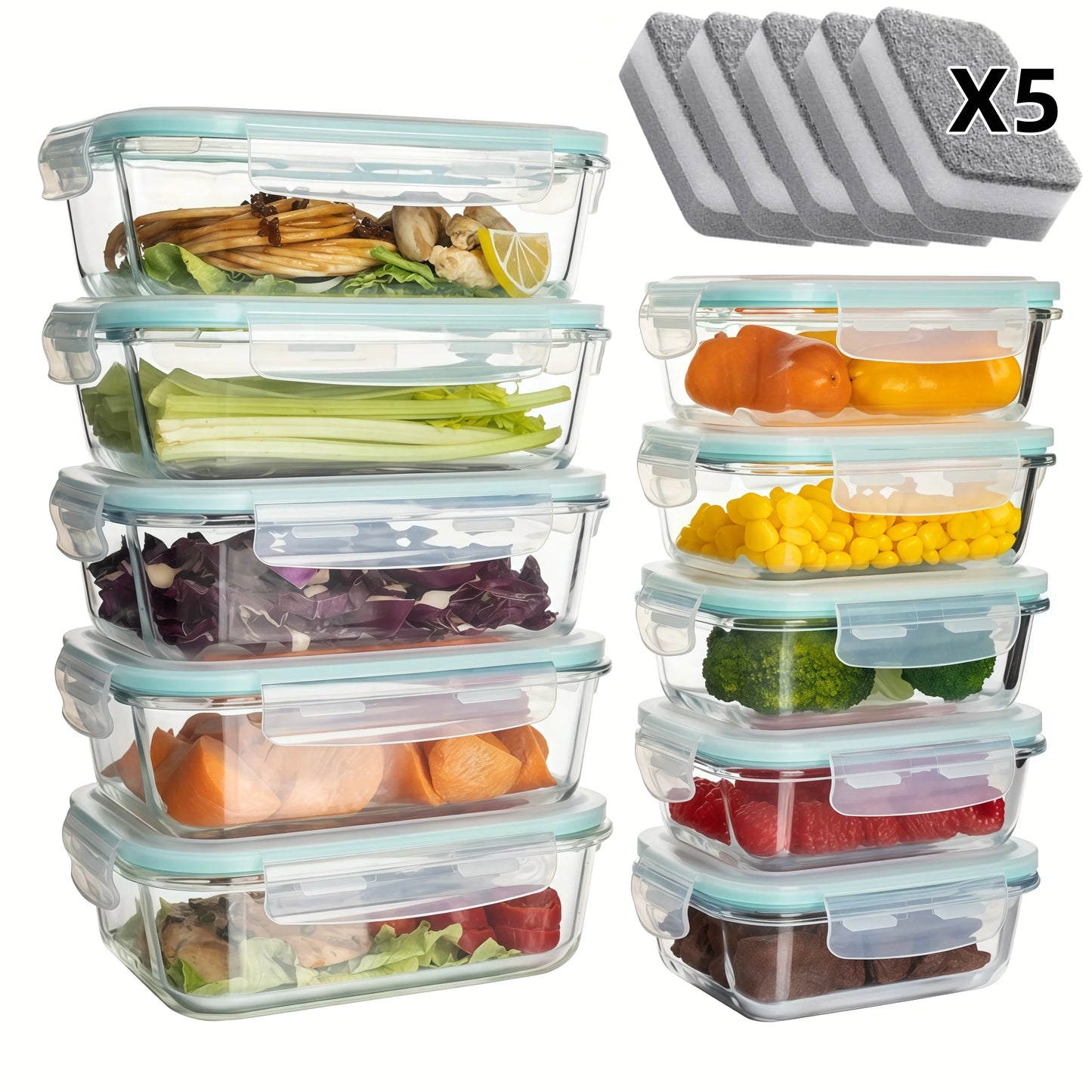10pcs Airtight Glass Food Storage Containers, Outdoor Picnic, Lunch Box, Microwave, Oven - Perfect for Salads, Fruits, Vegetables And Sandwiches