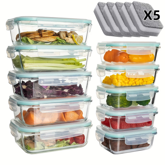 10pcs Airtight Glass Food Storage Containers, Outdoor Picnic, Lunch Box, Microwave, Oven - Perfect for Salads, Fruits, Vegetables And Sandwiches