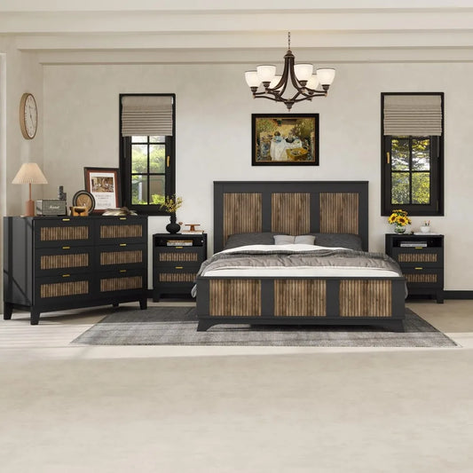 MKDK 4 Piece Bedroom Set With Platform Bed And Nightstands