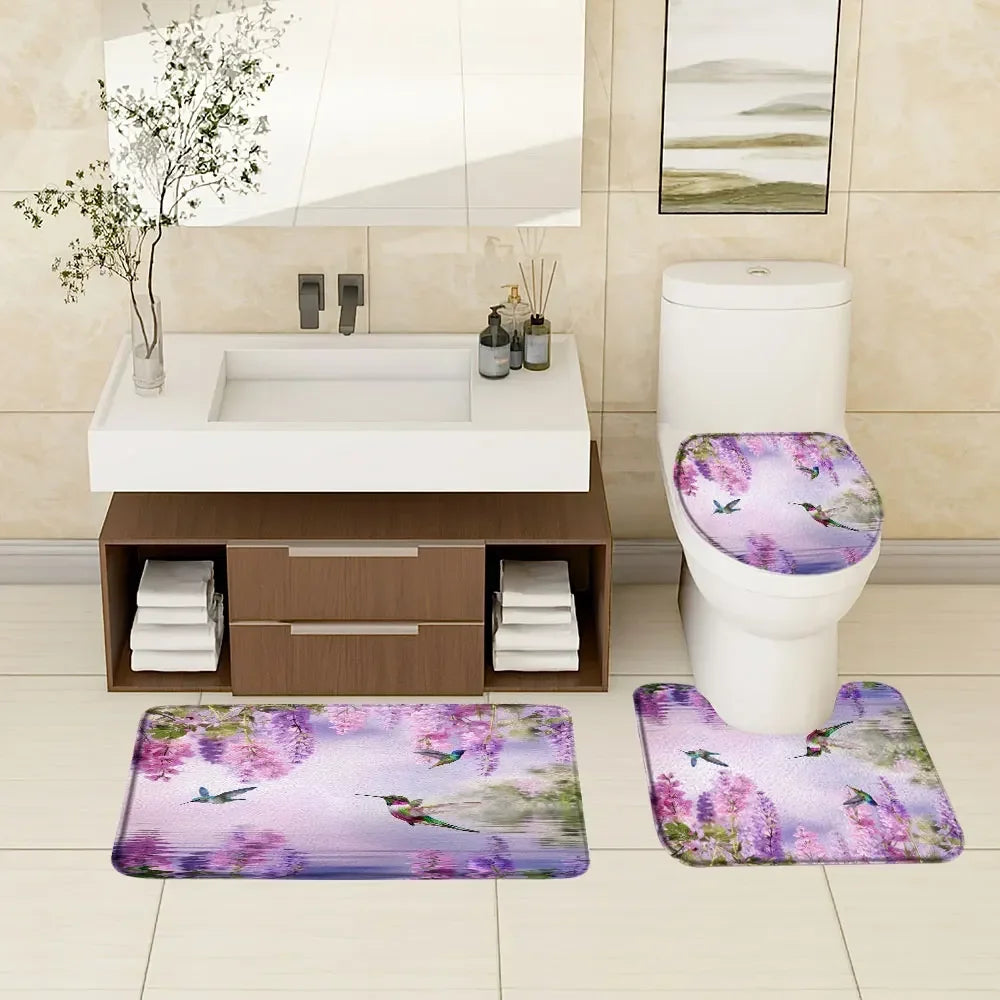 Purple Lavender Vineman Botanical Bath Rug Set For Bathroom Decor