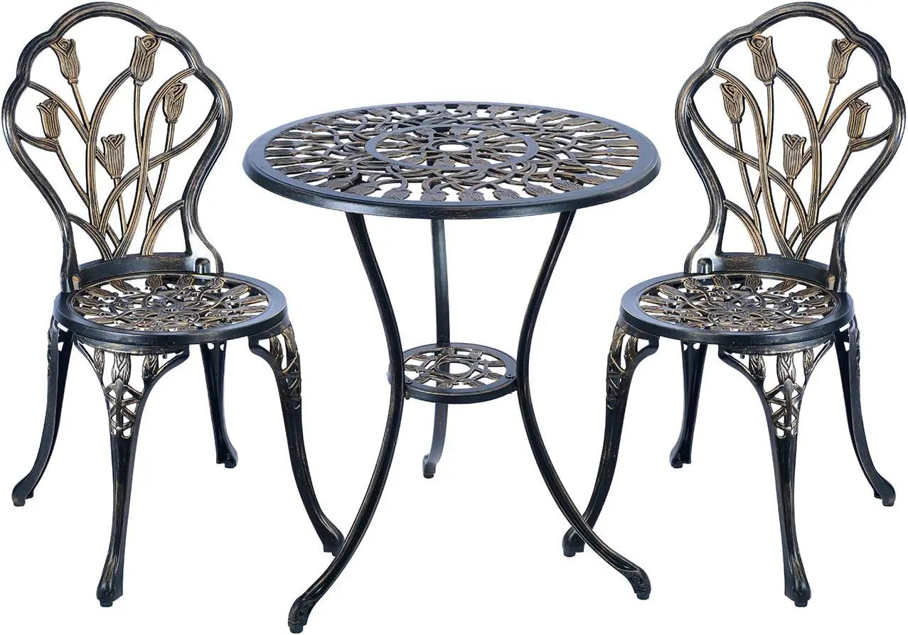 C/G 3 Piece Bistro Set,Outdoor Patio Set,Anti-Rust Cast Aluminum Bistro Table Set for Park Yard Front Porch Furniture(Antique Co