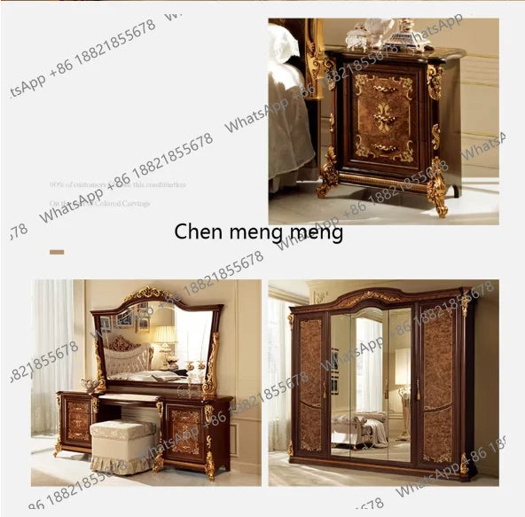 Sales Classic Antique Wood Bedroom Furniture Set Wood Bedroom Set King Bed Luxury Royal Gold Brown Bedroom Furniture Set