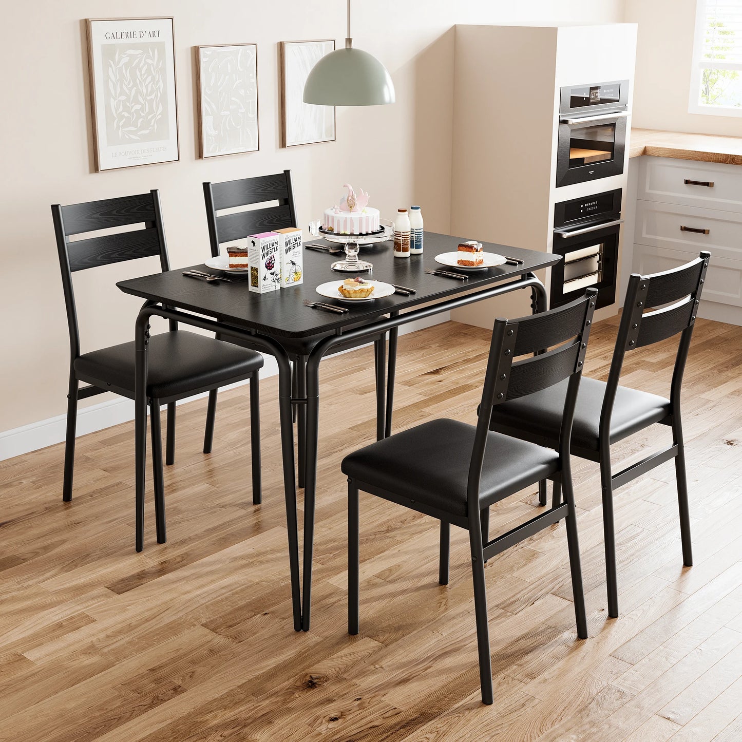 HiMISS Dining Table Set for Four with Chairs Wooden Kitchen