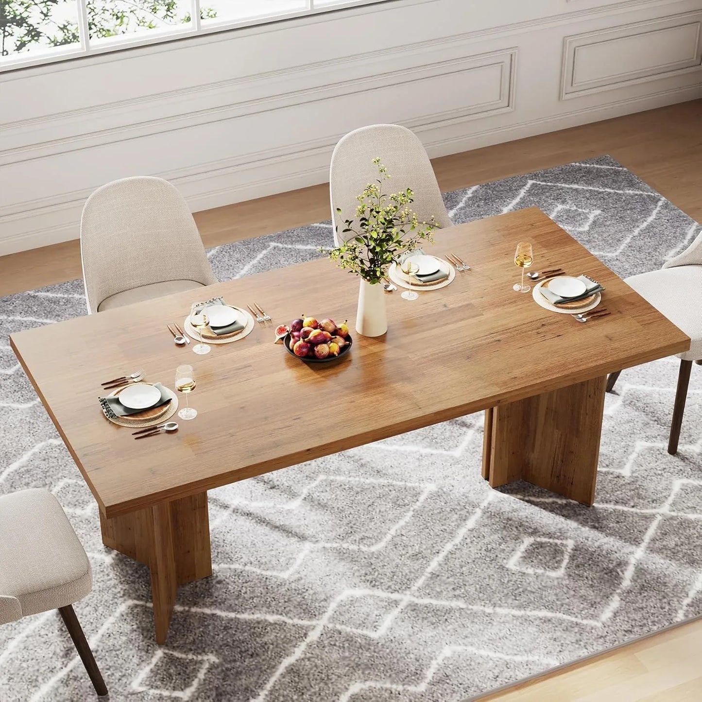 LITTLE TREE Farmhouse Dining Table For Kitchen And Dining Room