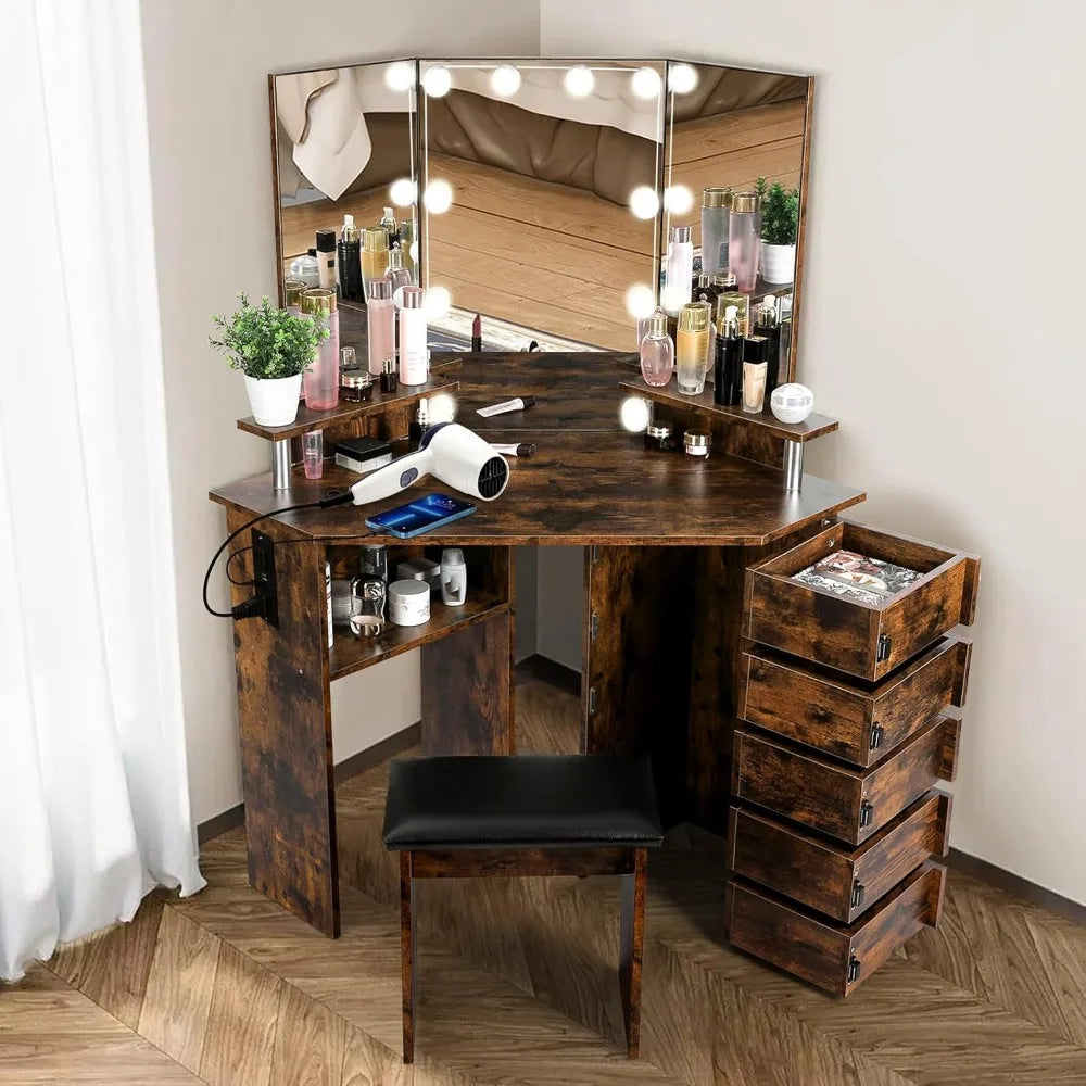 MOYU Vanity With Lights Makeup Desk Power Outlet Included