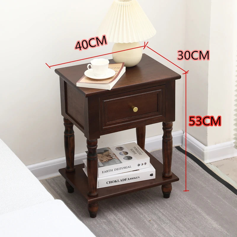 Solid Wood Vintage French Nightstand With Distressed Bedside Drawer