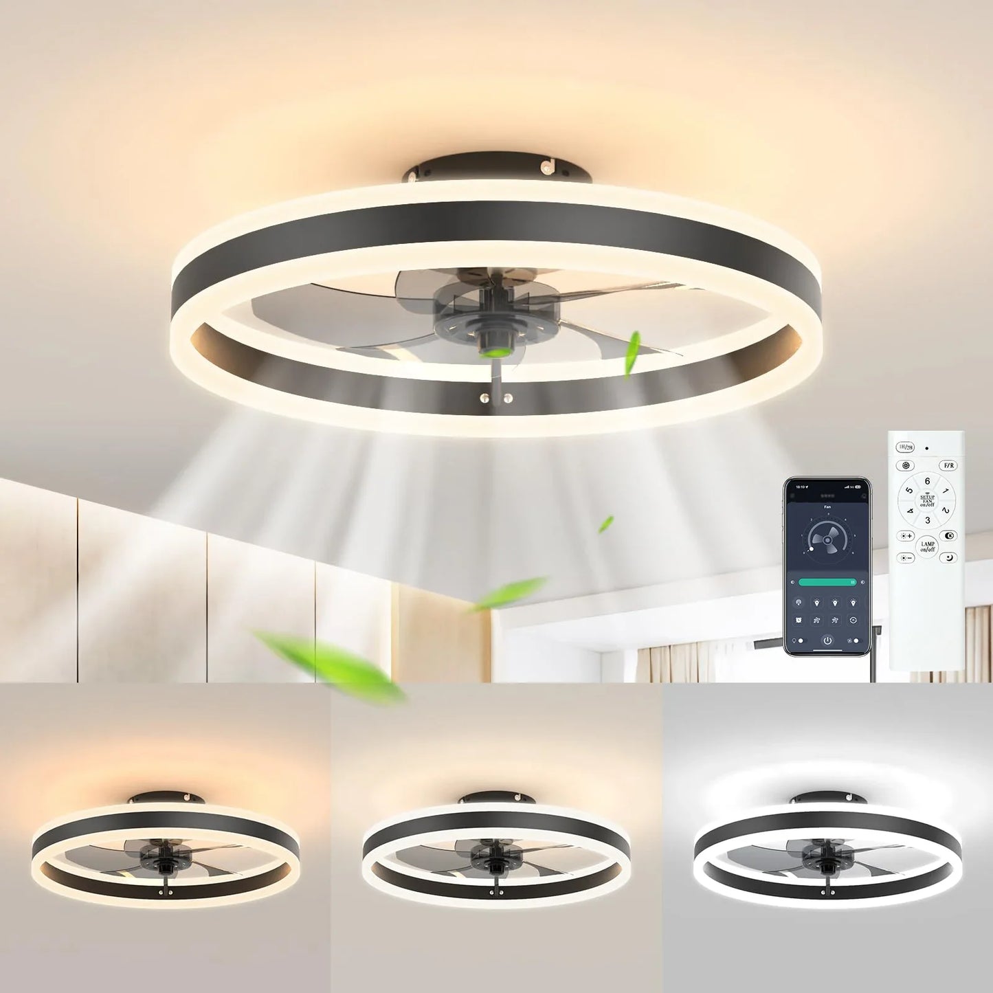 IRALAN Modern Ceiling Fan With Lighting Remote Control