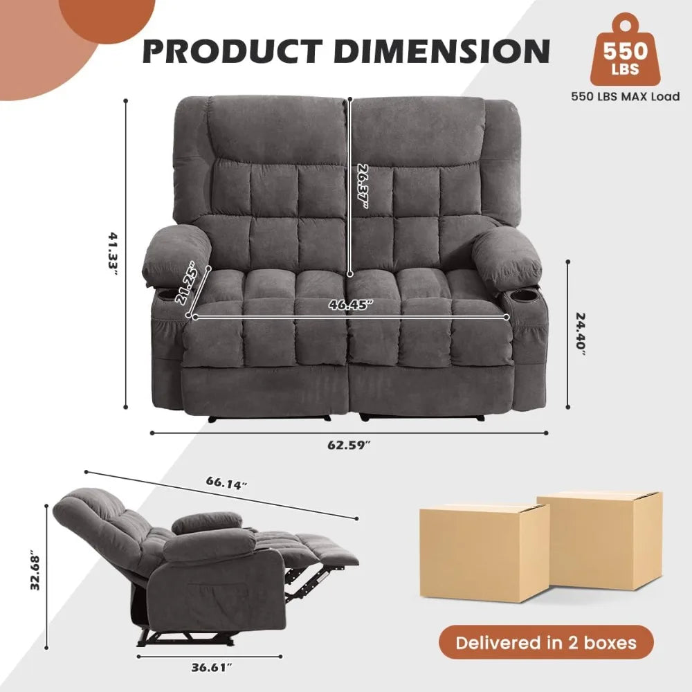 Manual Recliner Loveseat With Cup Holders And Side Pocket