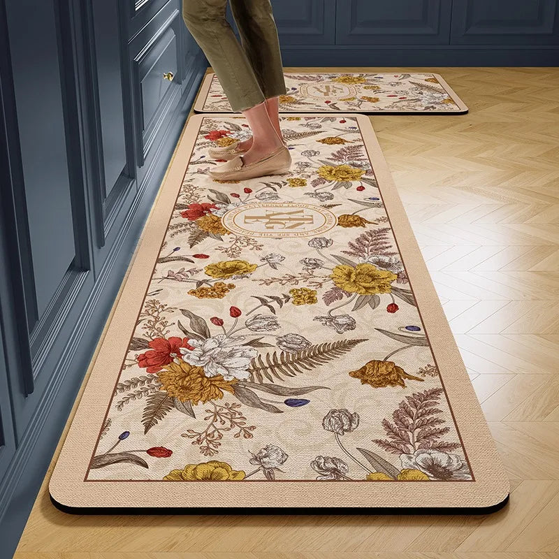 Facaishu PVC Leather Kitchen Floor Mat Non-Slip Waterproof Oilproof Rug
