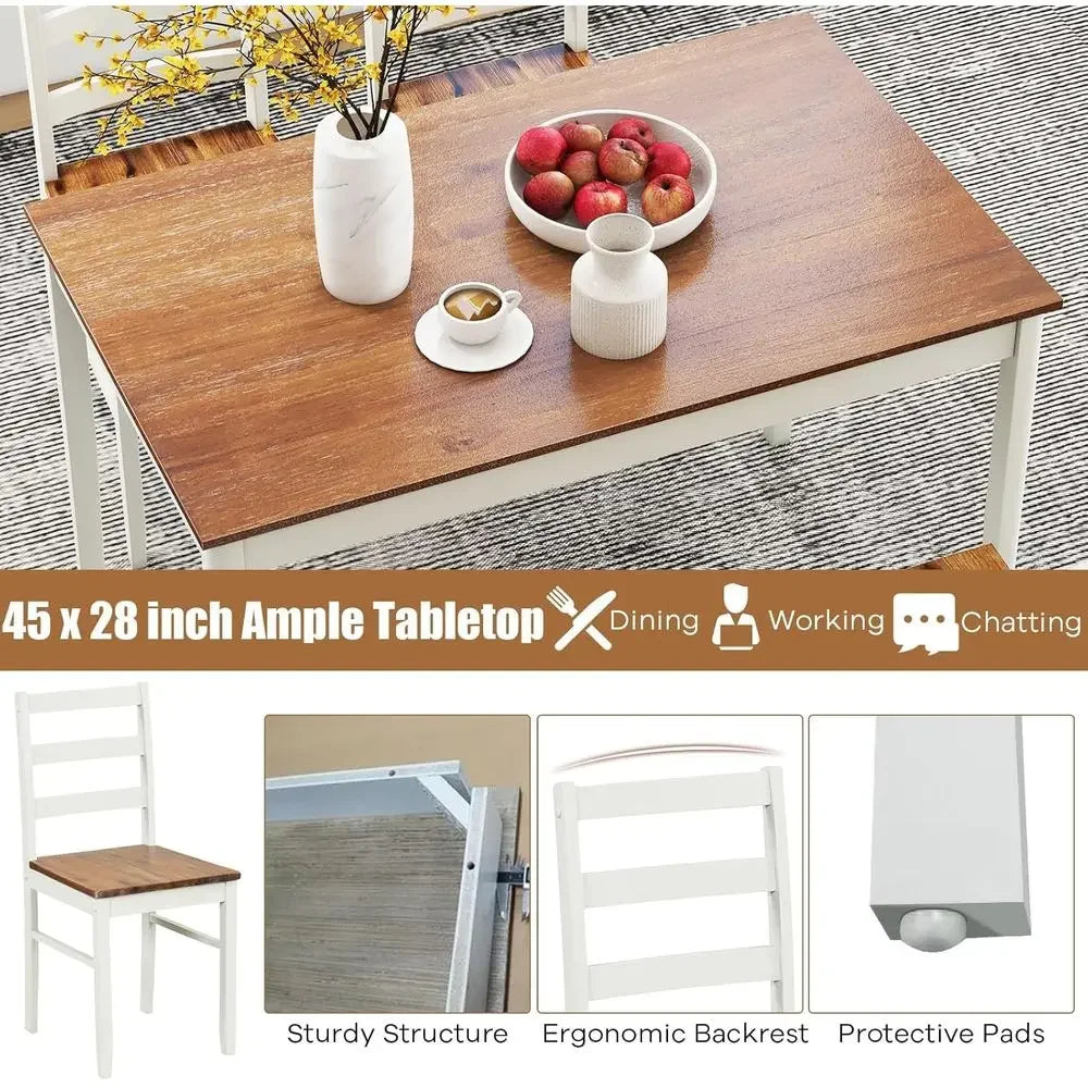 Dining Table Set for 4, Solid Wood Kitchen Table and Chairs, Farmhouse Dinette Set w Apron, Rubber Wood Legs, MidCentury Modern
