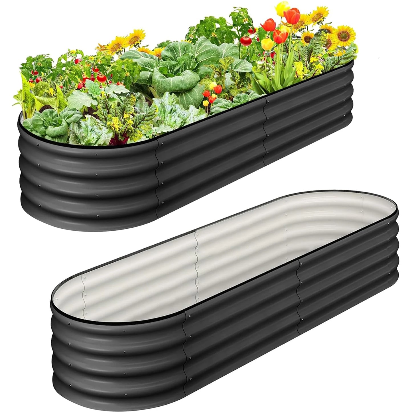 2 Pack 4.5x2x1FT Oval Raised Garden Bed, Galvanized Metal Planter Box, Open Bottom For Vegetables Flowers Outdoor