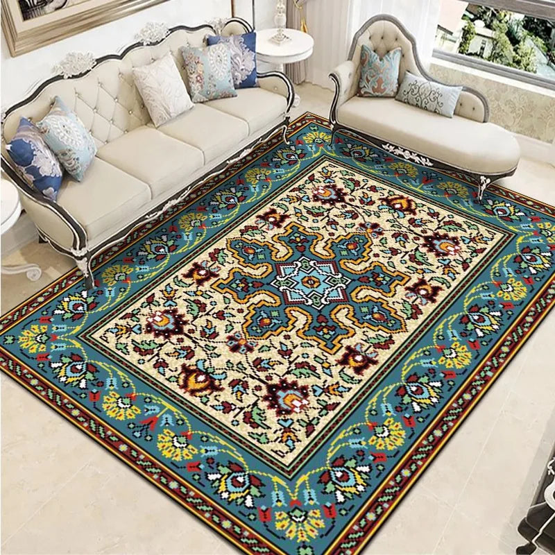 Geometric Persian Style Area Rug For Living Room And Bedroom Polyester Carpet