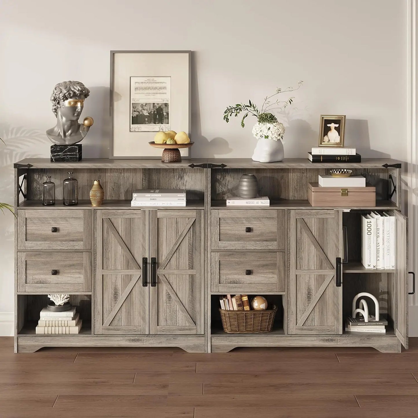 Farmhouse Storage Cabinet With Drawers And Barn Doors