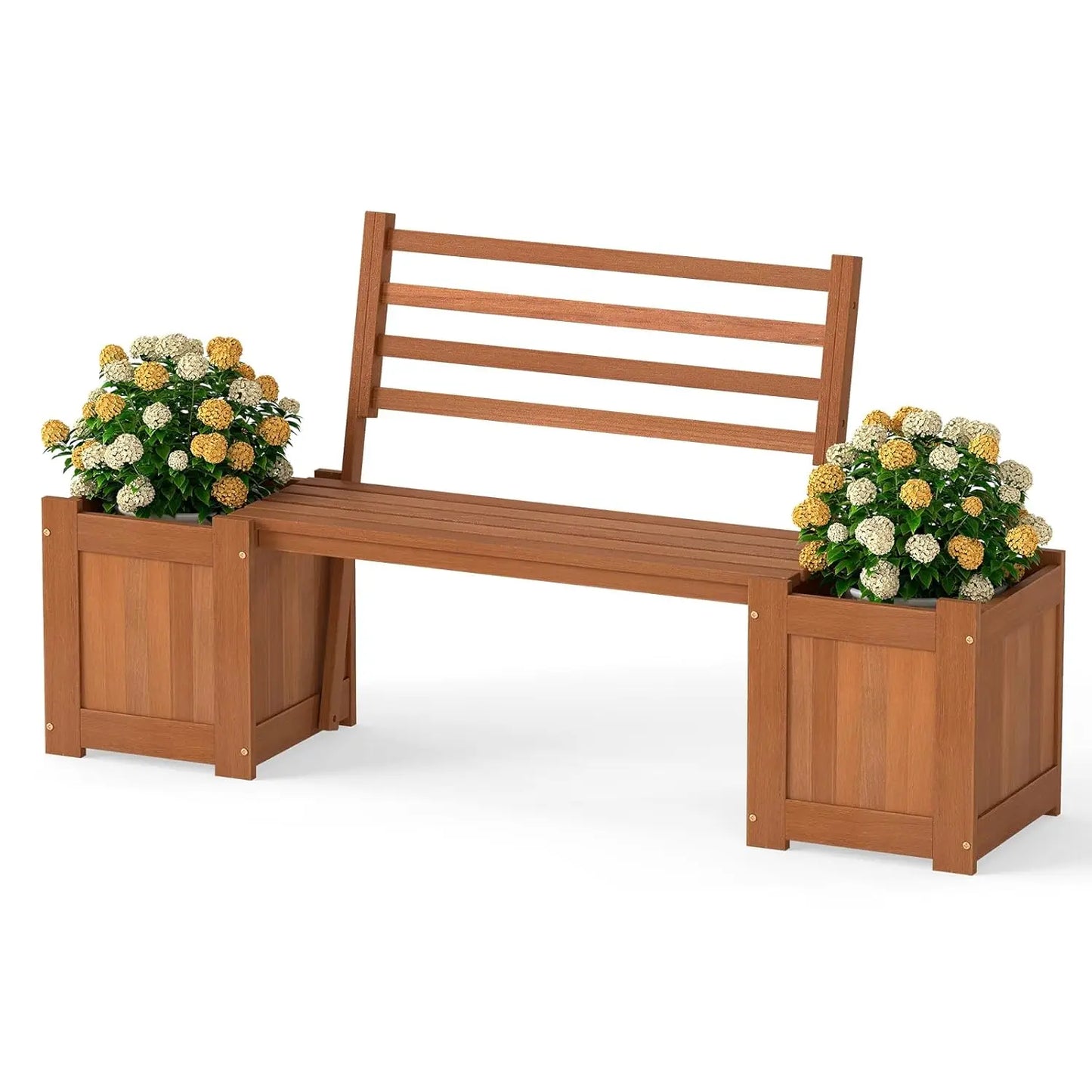 2-in-1 Wood Outdoor Bench With Raised Garden Beds Patio