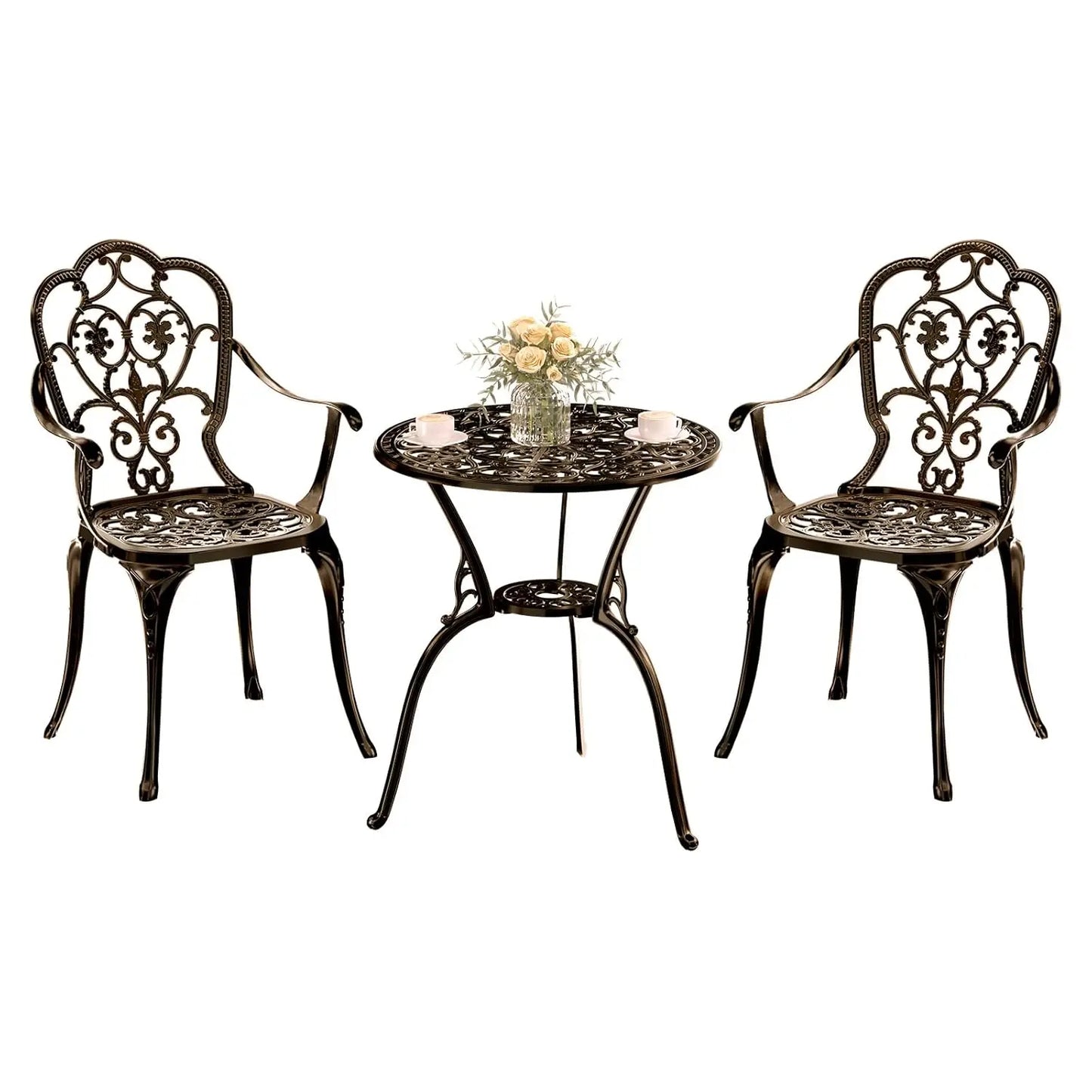 Cast Aluminum Outdoor Bistro Set Three Piece With Umbrella Hole