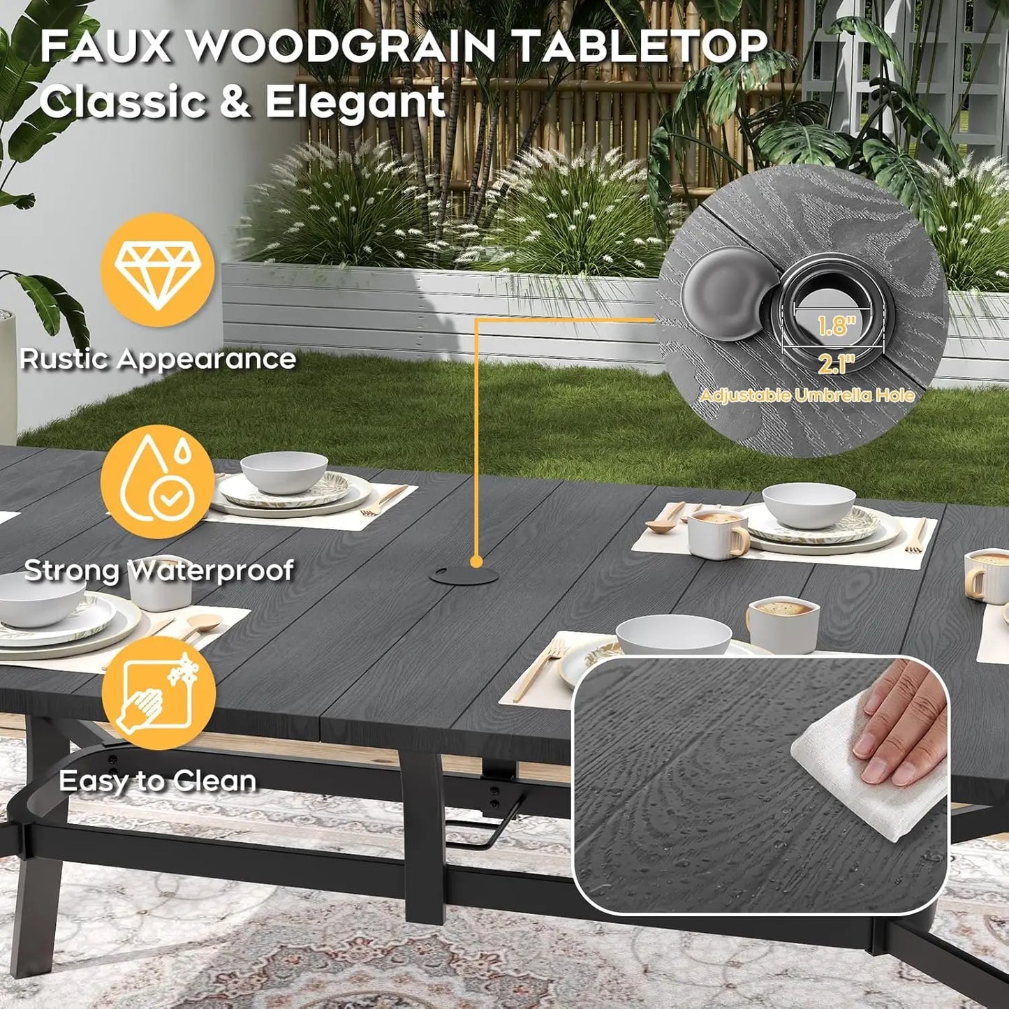 Outdoor Dining Set With Adjustable Umbrella Hole And Heavy Duty Metal Frame