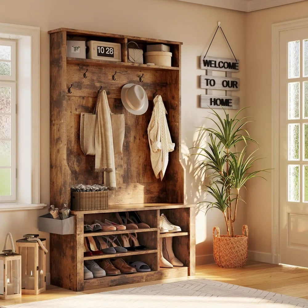 Hall Tree With Bench And Storage Three In One Coat Rack And Shoe Bench