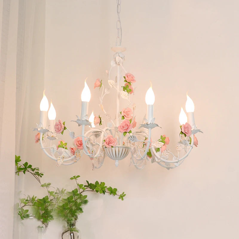 Ceramic Pendant Lamp Chandelier With Iron Flower Design