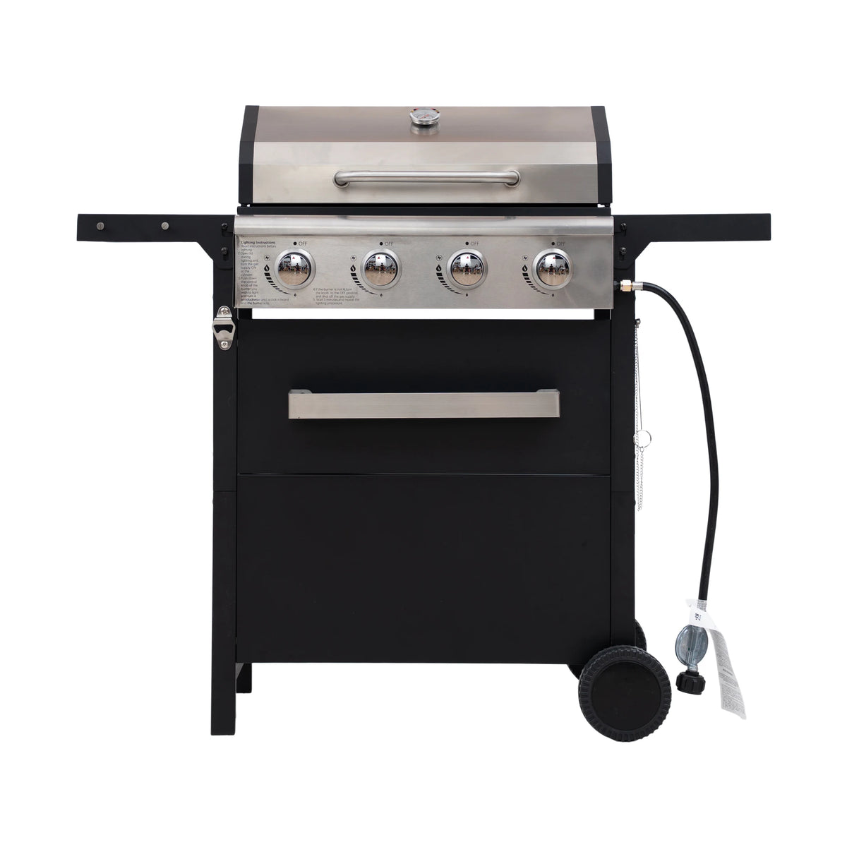 Outdoor Propane Gas Grill With Four Burners And Protective Cover