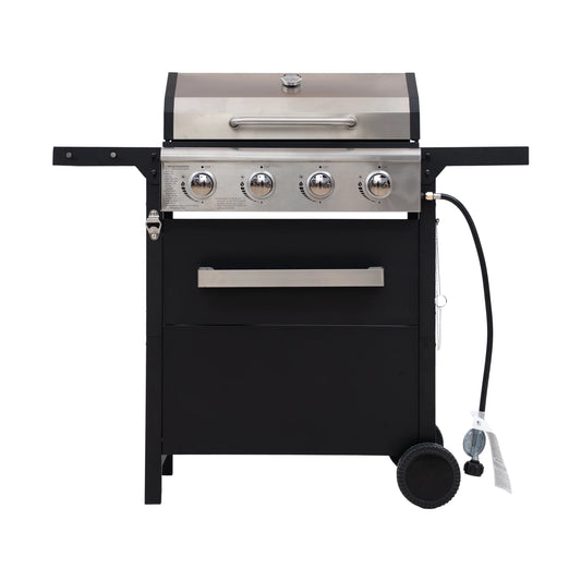Outdoor Propane Gas Grill With Four Burners And Protective Cover
